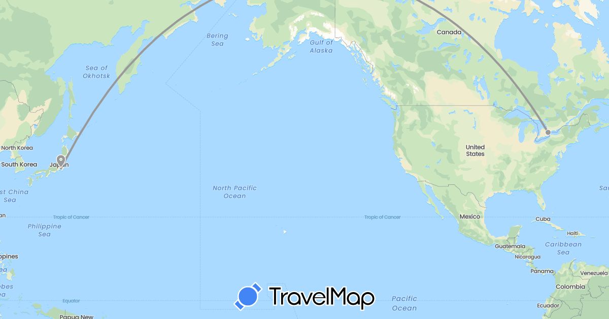 TravelMap itinerary: plane in Canada, Japan (Asia, North America)